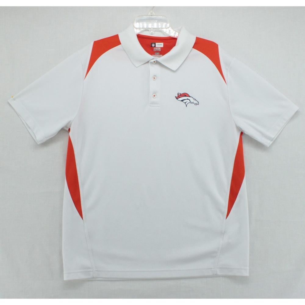 Denver Broncos Polo Shirt Men's Large NFL Team Apparel TX3 Cool Polyester White